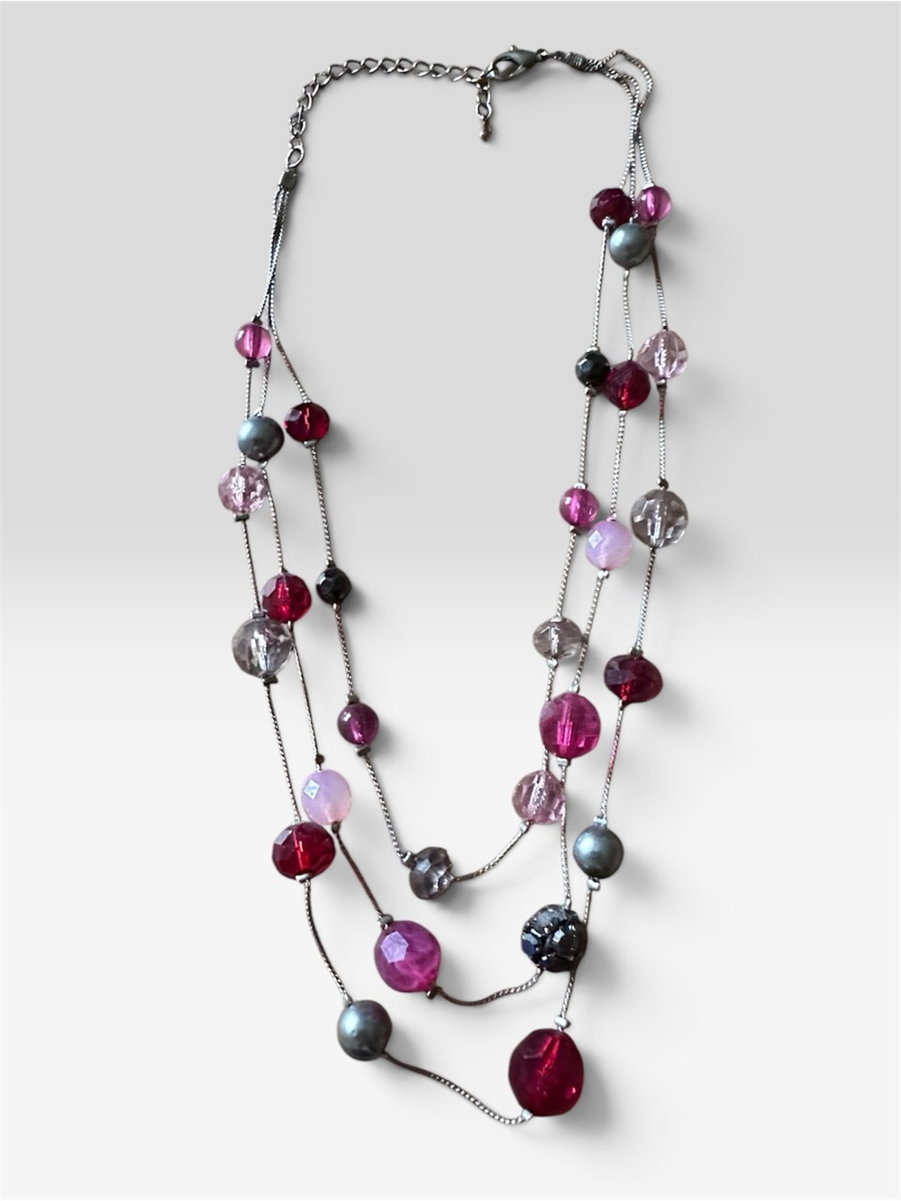 Multi-strand silver-tone floating bead necklace